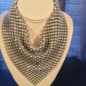 Vintage SilverTone Mesh Bib Necklace